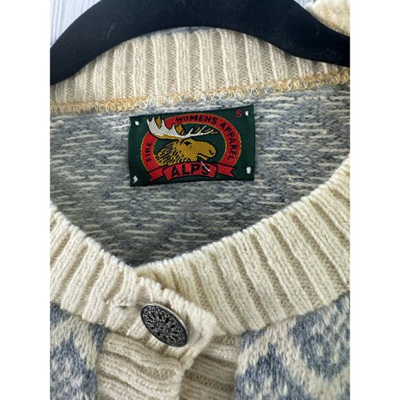 Vintage Alps Cardigan Sweater size Small Wool Blend Nordic Ivory Grandma - Picture 3 of 8